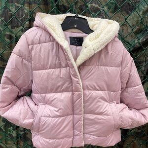 Ladies Pink Puffer Faux Fur Trim Hoodie Jacket 100% Polyester Coat New S-XL